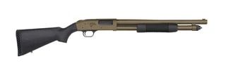 Pump action 12 gauge shotgun with Patriot Brown Cerakote finish.